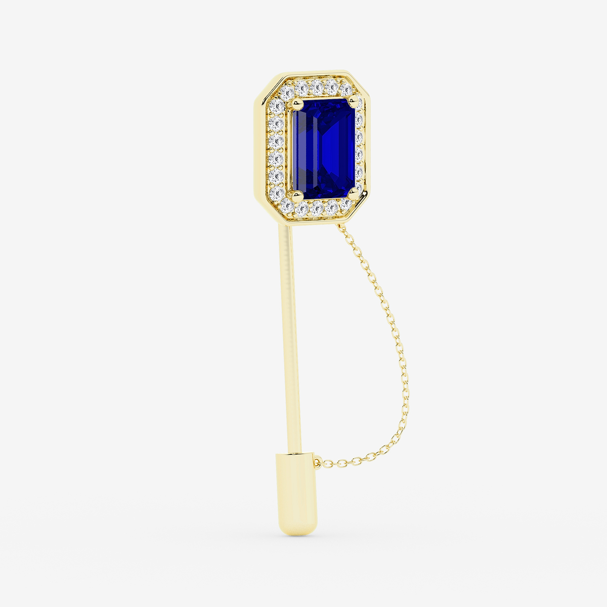 Additional Image 1 for  5 ctw Emerald Cut Sapphire with Round Lab Grown Diamond Halo Lapel Pin